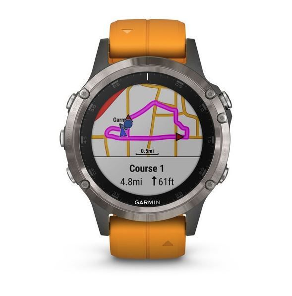 garmin fenix 5 plus sapphire titanium with solar flare orange band