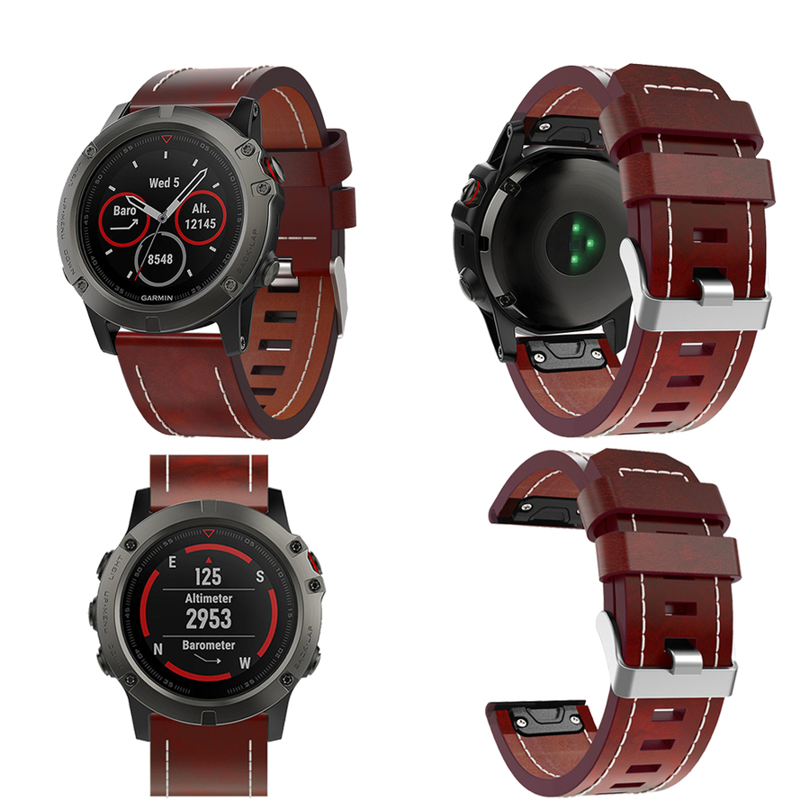 SnapFit 26mm Leather Watch Band for Garmin Fenix 5X/6X/7X Brown | Wildfire Sports & Trek