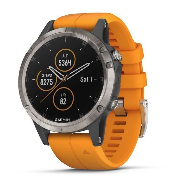 garmin fenix 5 plus sapphire titanium with solar flare orange band