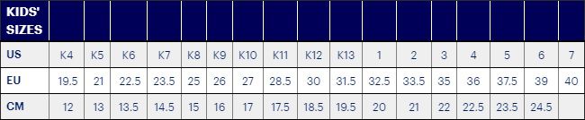 Asics Kids Size Chart