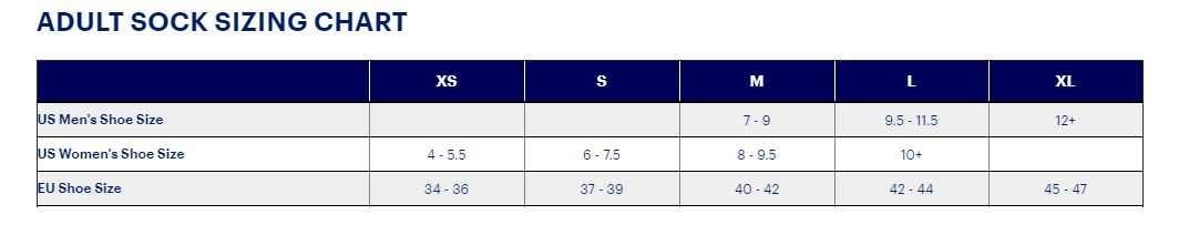 Asics Socks Size Chart