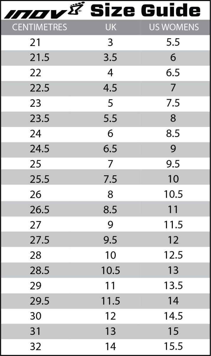 Inov-8 Standard Fit Size Guide