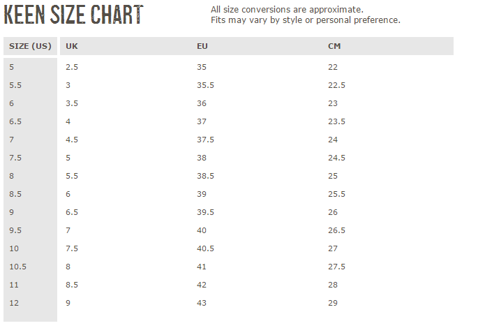 Keen Size Chart