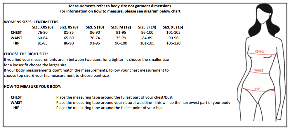 XTM Womens Size Chart