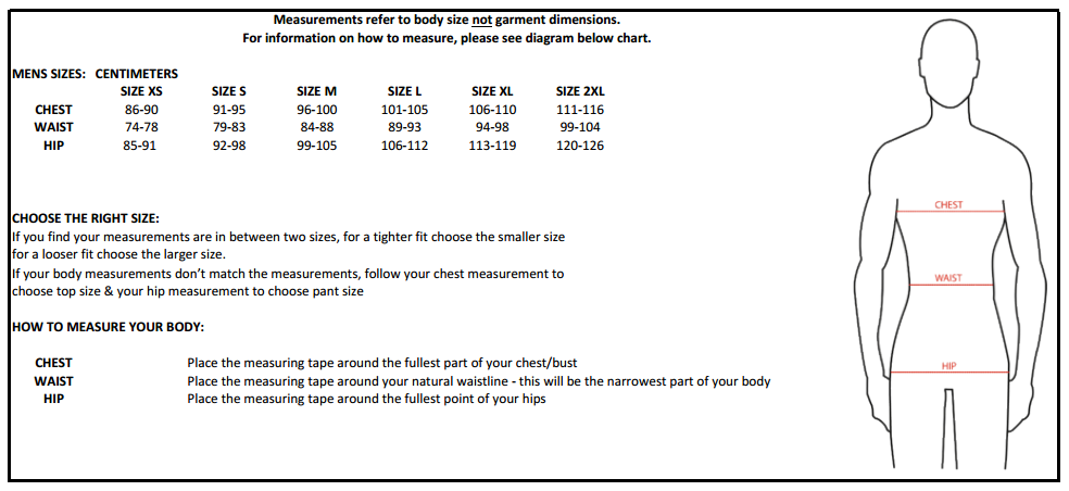 XTM Mens Size Guide