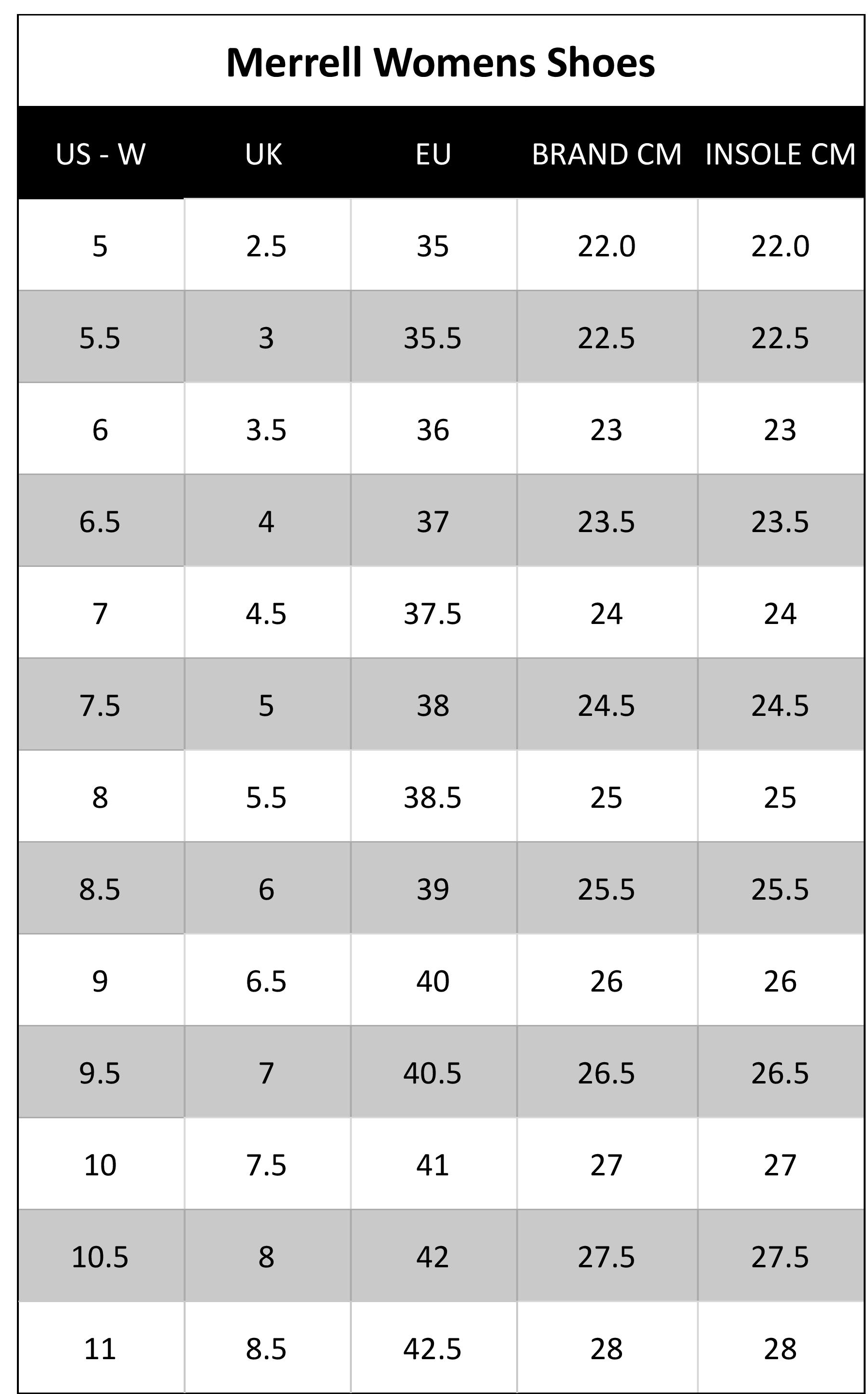 merrell vapor glove 4 size chart