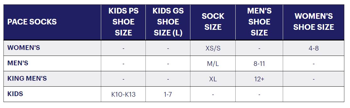 Asics Socks Size Chart