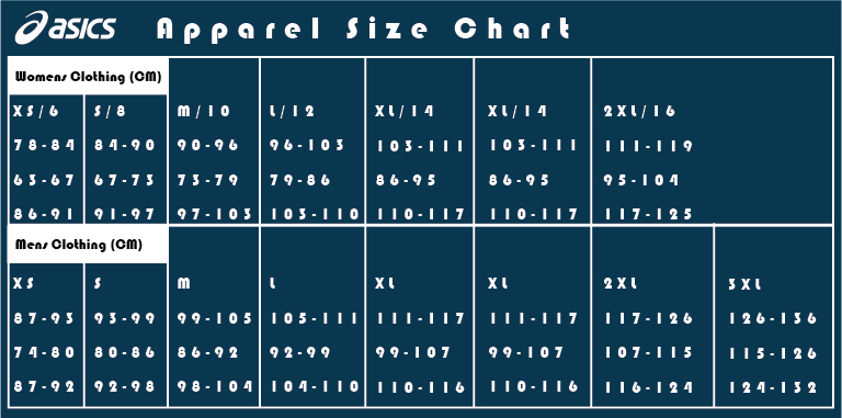 ASICS Apparel Size Guide