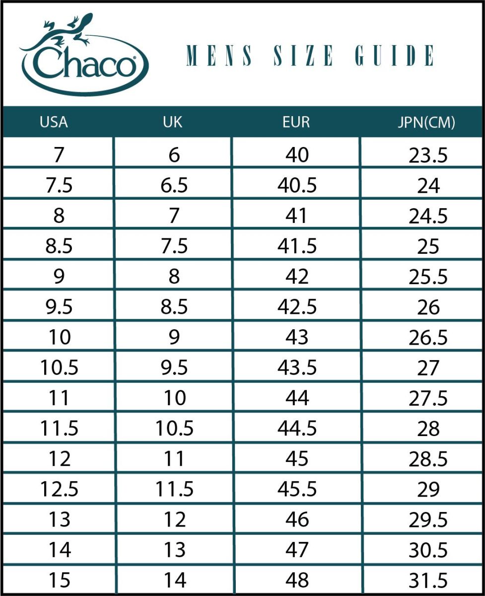Chaco Mens Size Guide