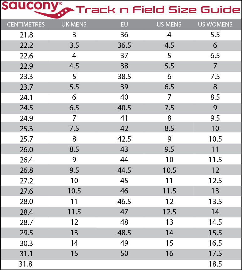 saucony kids shoe size chart