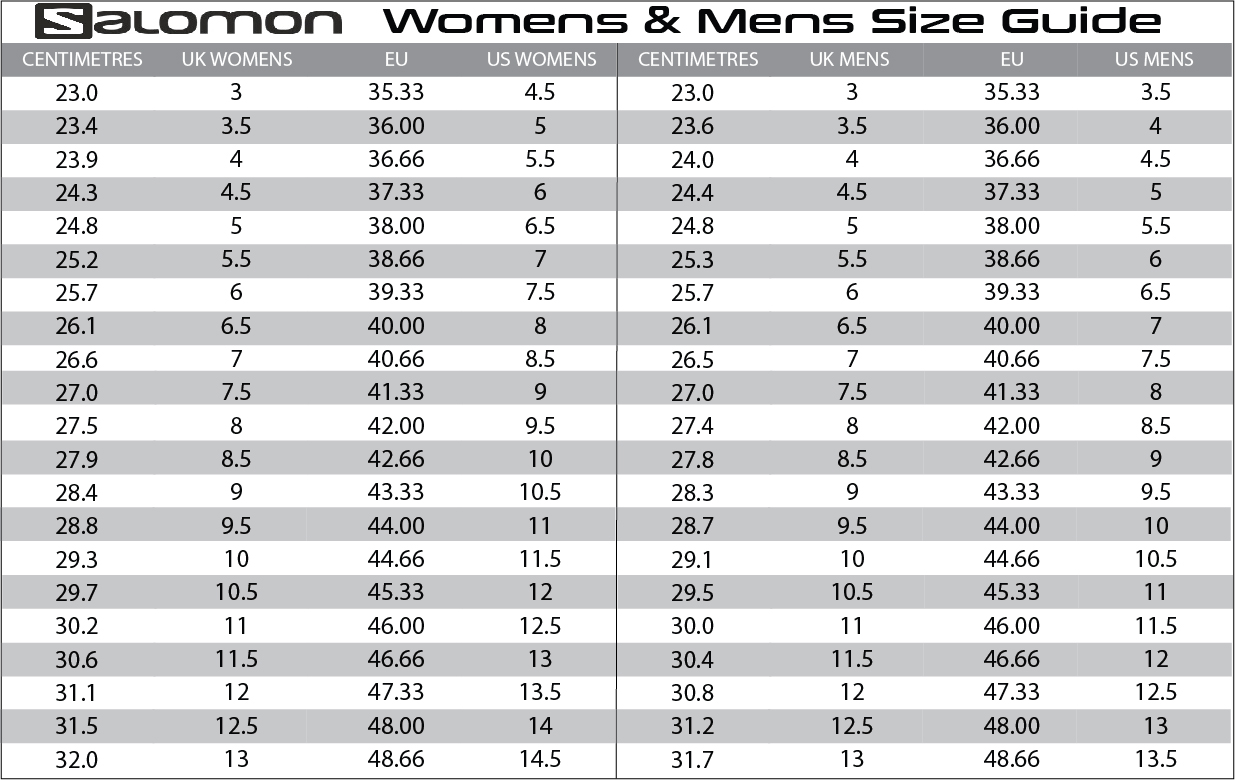 béton Expérience Tourner salomon shoe sizing Ravage parc jurassique Papa