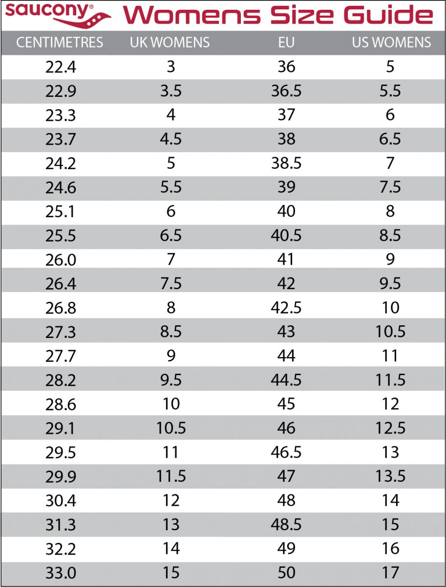 saucony shoe size chart