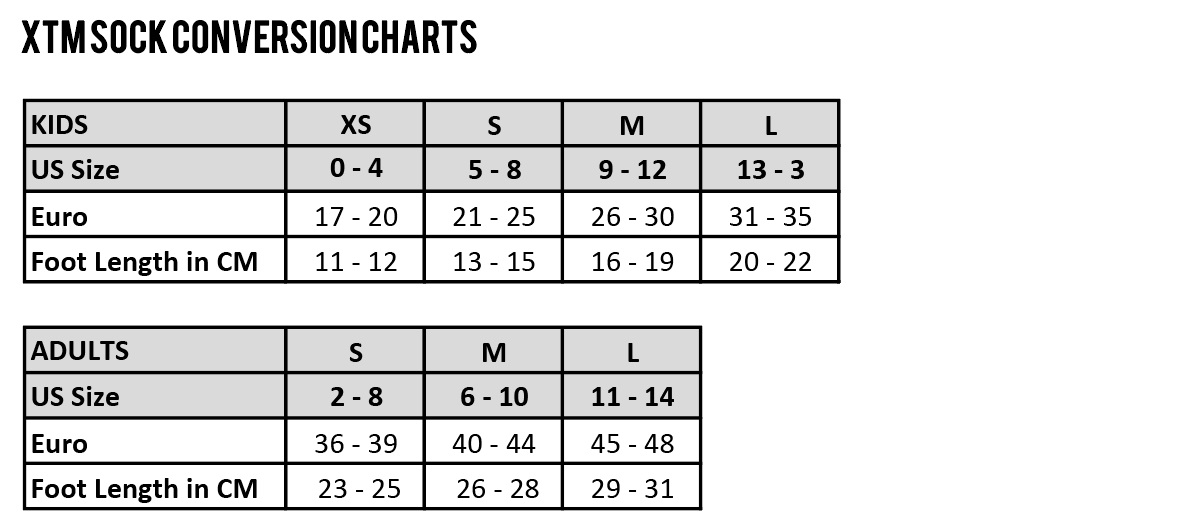 XTM Socks Size Guide