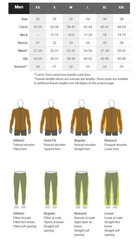 Marmot Mens Size Guide
