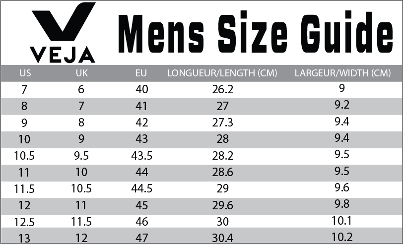 Veja Size Chart Women's
