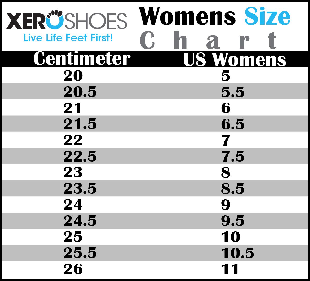 Xero Size Guide Womens