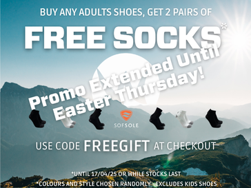 Free socks with adult shoe purchase! FREEGIFT