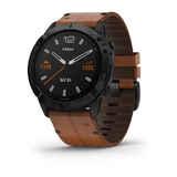 Garmin Fenix 6X Sapphire GPS Multisport Watch Black DLC with Chestnut Leather Band